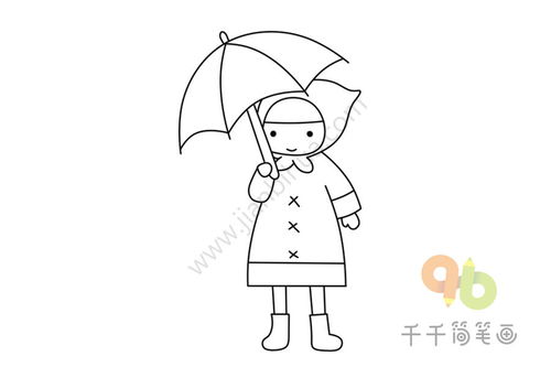 雨中漫步的简笔画小女孩：伞下的温馨瞬间 2